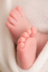 Fototapeta na wymiar Newborn soft baby feet body part delicate motherhood 