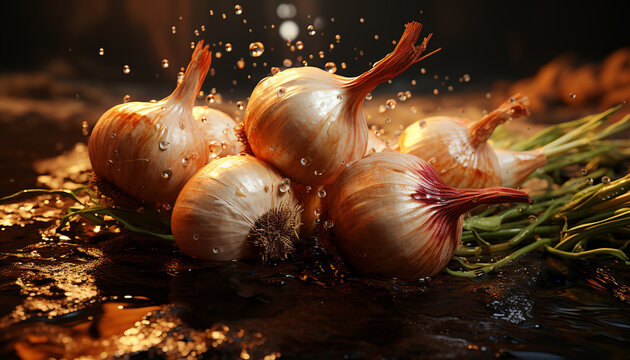 Freshness of organic vegetables, garlic spice, ripe vegetarian gourmet meal generated by AI