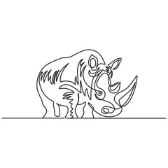 Rhino one line art drawing. Wild animal theme. Vector illustration isolated. Minimalist design handdrawn.