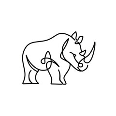 Rhino or rhinoceros in continuous one line art drawing. Wild animal theme. Vector illustration isolated. Minimalist design handdrawn.