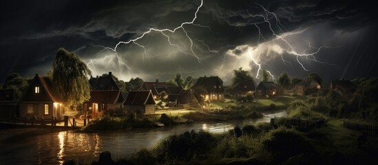 Lightning storm hits small Dutch village.