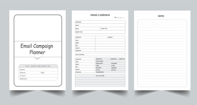 Editable Email Campaign Planner Kdp Interior printable template Design.