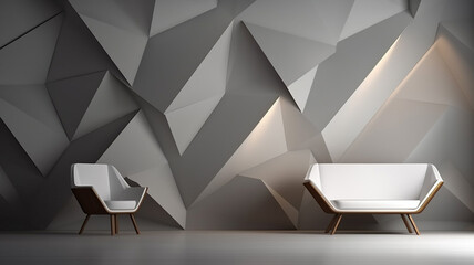 Minimalist Origami Lounge. Paper fold inspired relax and minimalistic