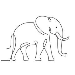 One line drawing of elephant animal. Wild object of zoo sketch. Vector illustration isolated. Minimalist design handdrawn.