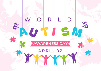 World Autism Awareness Day Vector Illustration with Ribbon of Puzzle Pieces in Healthcare Flat Background Design