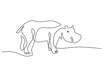 Hippopotamus in Continuous single line art drawing. Hippo animal wildlife. Vector illustration isolated. Minimalist design handdrawn.