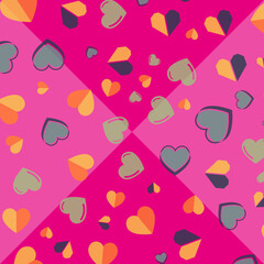 Heart geometric shapes pattern on white background. For design, postcard, print, poster, party, valentine's day, wallpaper, papers, textiles, bed lines, tissue, etc.