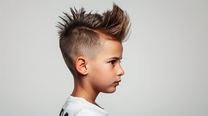 Rebellious Spirit, A Young Boy Flaunting a Mohawk in a Crisp White Shirt