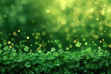 Fototapeta premium Green background with shamrocks , symbolizing Saint Patrick's Day. Generative AI