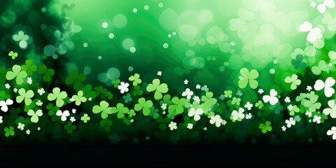 Green background with shamrocks , symbolizing Saint Patrick's Day. Generative AI