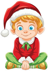 Smiling elf in festive attire enjoying the holiday.