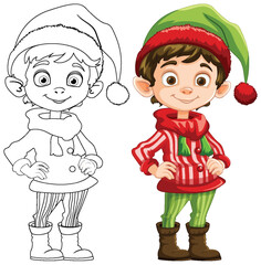 Colorful vector illustration of a smiling Christmas elf.