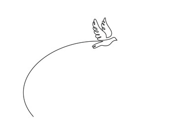 Freedom continuous one line drawing. Dove bird flying art. Vector illustration isolated. Minimalist design handdrawn.