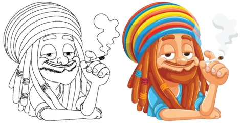 Poster Im Rahmen Two happy Rastafarian men smoking and relaxing. © GraphicsRF