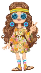 Poster Im Rahmen Cartoon of a girl dressed in colorful hippie attire. © GraphicsRF