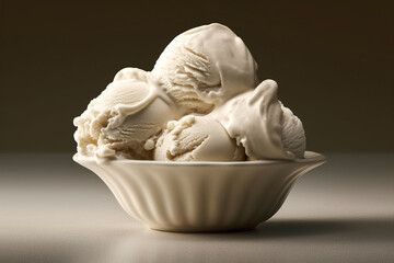 A close-up view of a bowl of Pranlines n Cream ice cream. (Generative AI)