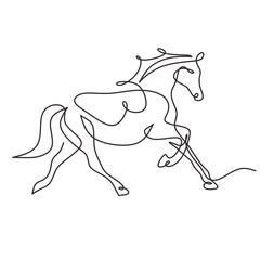 Horse continuous one line art drawing. Animal running contour minimal. Vector illustration isolated. Minimalist design handdrawn.