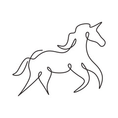 Unicorn one line drawing. Horse animal contour continuous style with magic theme. Vector illustration isolated. Minimalist design handdrawn.