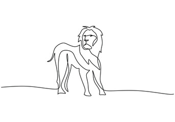 Lion one line drawing. Vector illustration isolated. Minimalist design handdrawn.