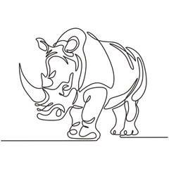 Fototapeta premium Rhino in continuous one line drawing. Vector illustration isolated. Minimalist design handdrawn.