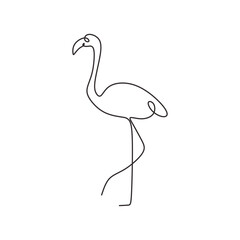 Flamingo bird in continuous one line art drawing. Vector illustration isolated. Minimalist design handdrawn.
