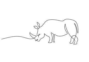 Rhino in continuous one line drawing. Rhinoceros single contour animal. Vector illustration isolated. Minimalist design handdrawn.