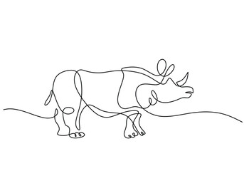 Rhino in continuous one line drawing. Rhinoceros single contour animal. Vector illustration isolated. Minimalist design handdrawn.