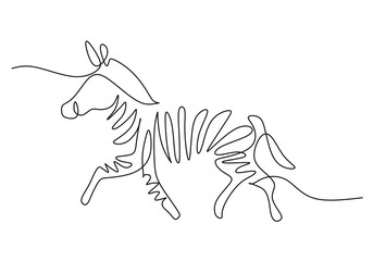 Zebra in continuous one line drawing. Vector illustration isolated. Minimalist design handdrawn.