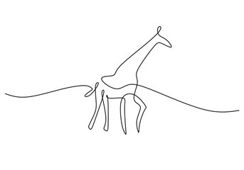 Giraffe in continuous one line art drawing. Vector illustration isolated. Minimalist design handdrawn.