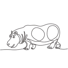 Hippopotamus in Continuous single line art drawing. Hippo animal wildlife. Vector illustration isolated. Minimalist design handdrawn.