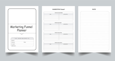 Editable Marketing Funnel Planner Kdp Interior printable template Design.