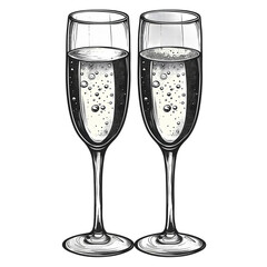 Doodle style drawing of two champagne glasses toasting, perfect for Valentine's Day celebrations and romantic occasions.