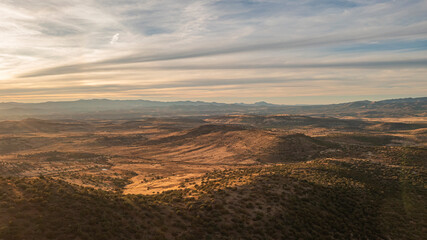 Fototapeta na wymiar Aerial photo of a desert valley during sunset in Arizona