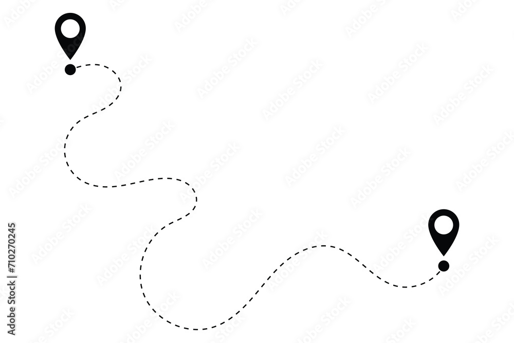 Poster route icon. two points with dotted path and location pin. route location icon two pin sign and dotte