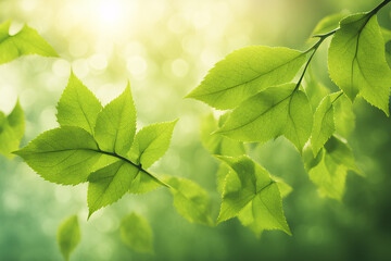 Fototapeta na wymiar Fresh green leaves on blurred nature background 