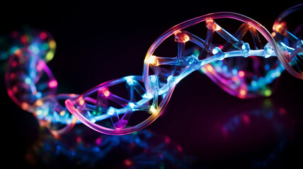 Bioluminescent DNA Glowing DNA helices showcasing biotechnology - obrazy, fototapety, plakaty