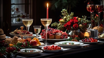 Fototapeta na wymiar festive serving at the table. glasses and plates are arranged neatly