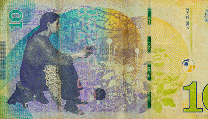 Georgian denominations banknotes ten lari cash national money back view