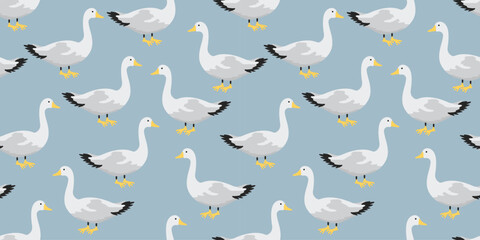Seamless scandinavian geese pattern. Hand drawn spring pattern with cute goose.
