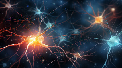 Neuronal Network A vast network of neurons displayed ethereal - obrazy, fototapety, plakaty