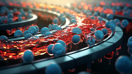 Ribosomal Assembly Line A 3D render of ribosomes anticodon - obrazy, fototapety, plakaty