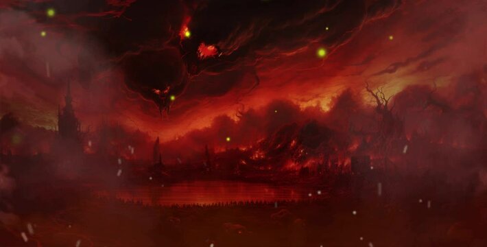 fire in the water, Hell background, Evil in night, hell in fire