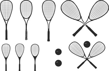 Squash racket silhouette, Squash racket svg, Racket silhouette, Squash racket and ball logo, Racket svg, Squash racket vector illustration