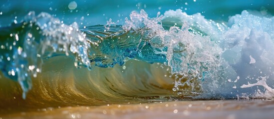 Close-up shot of a wave breaking at the beach.