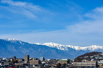 Fototapeta na wymiar 信州冬の風景　高台から眺める松本市の風景