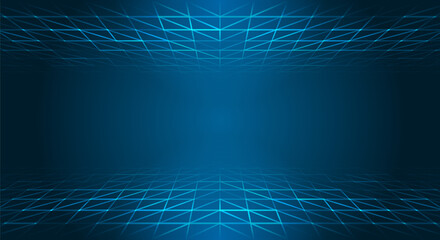 Abstract blue background in perspective from triangles. Technological template for presentation. Modern vector geometric concept for banner