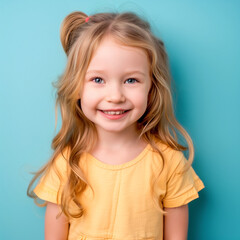 Portrait of a smiling little girl isolated on a color background