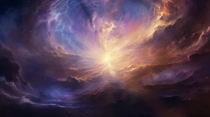 Foto op Plexiglas A Nebula inspired background with swirling purples science © BornHappy