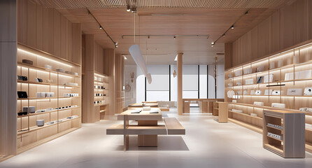 Modern retail shop with shelves in store