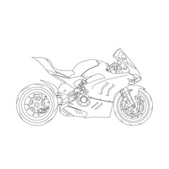 Coloring page vector line art for book and drawing. Black contour sketch illustrate Isolated on white background. High speed drive vehicle. Graphic element. Illustration motorcycle.Stroke without fill